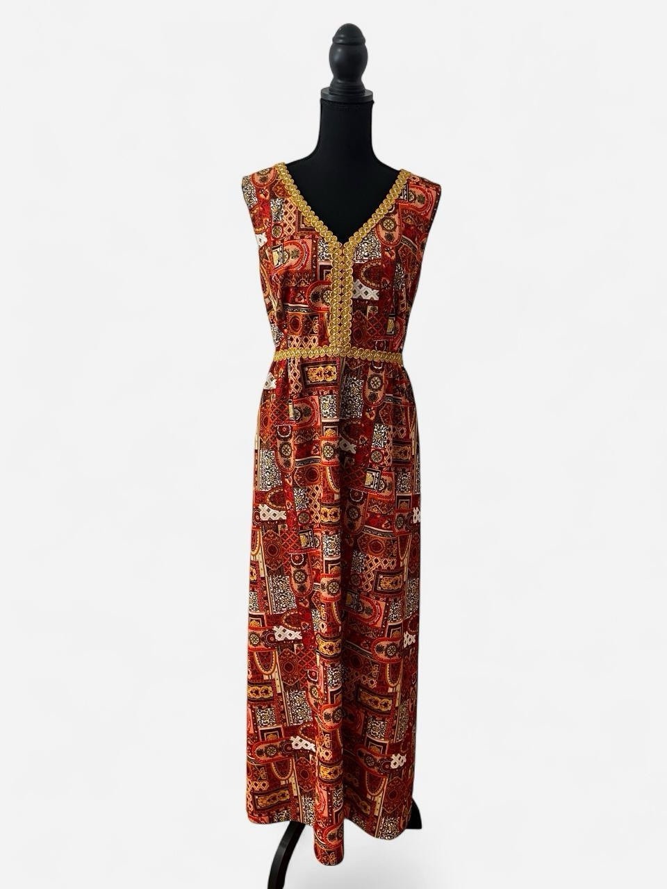 True Vintage Women’s 70s Psychedelic Maxi Dress Retro Mod Go Go Festival Hippie