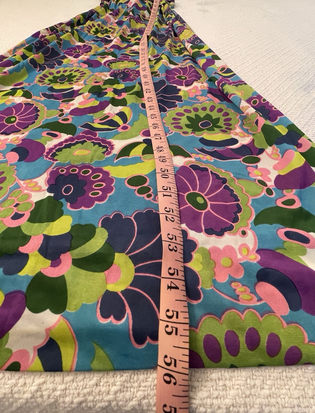 Vintage 60-70s Era Midge Grant Blue Multicolor Floral Sleeveless Maxi Dress 10
