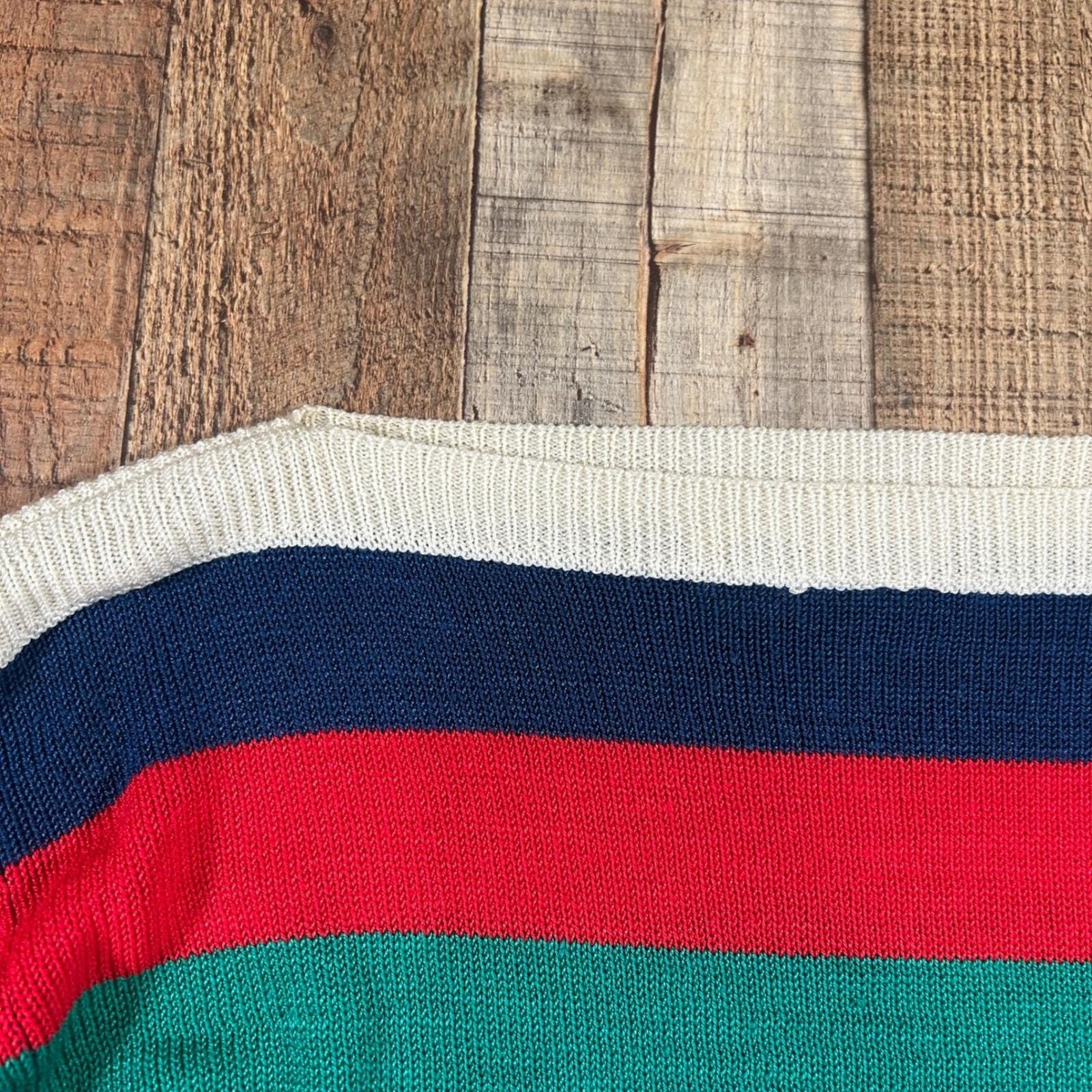 Vintage Via LA Sweater Small Striped Colorblock Boat Neck 80s Made Taiwan