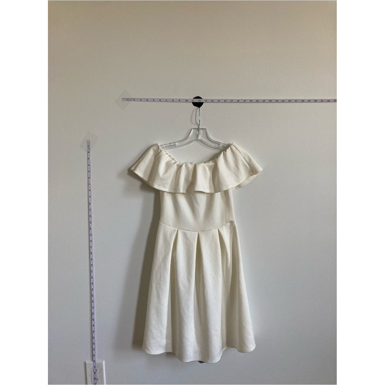 Off-White Cream Off-Shoulder Ruffle Dress
