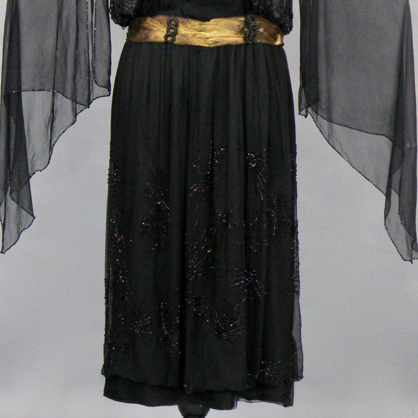 Antique Late 1910s 1920s Beaded Flapper Dress, Angel Wing Sleeves, B. Altman