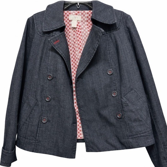 LOFT Denim Cotton Blend Peacoat Size Small Retro Indie Career Utility Coat