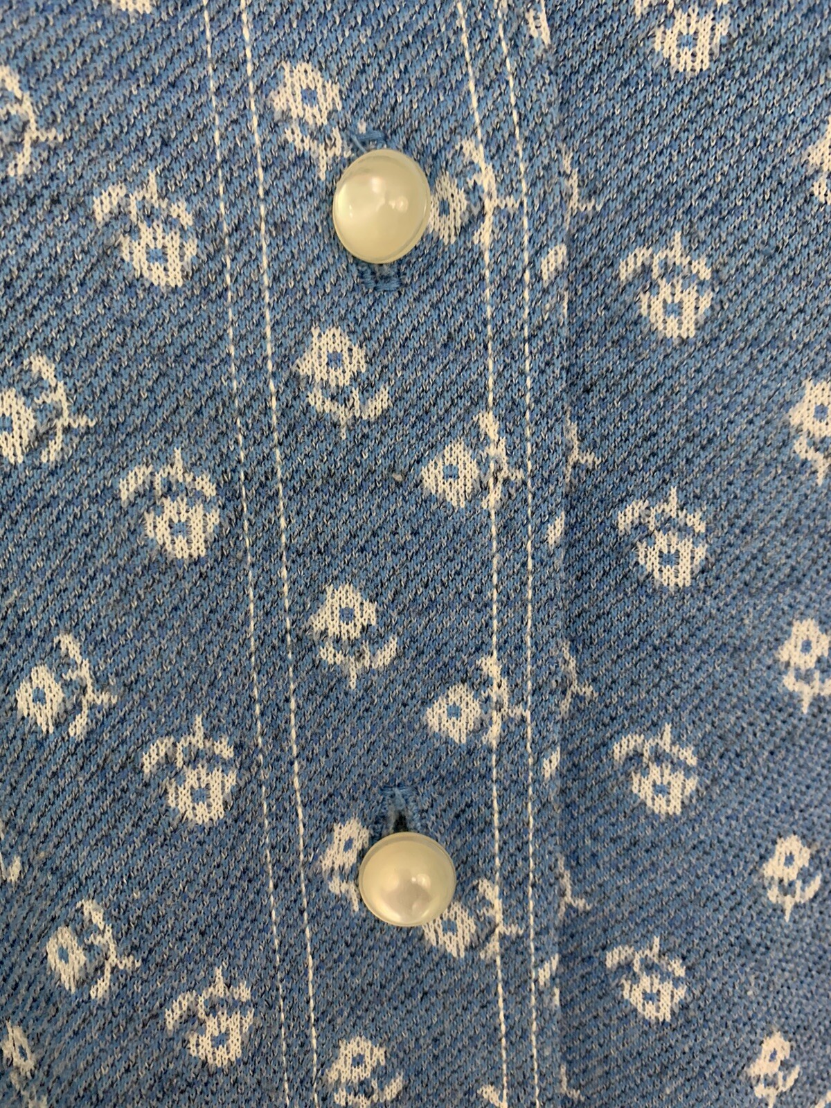 Vintage 1970’s Pointy Collar Polyester Knit Button Up Floral Shirt Top Sz M