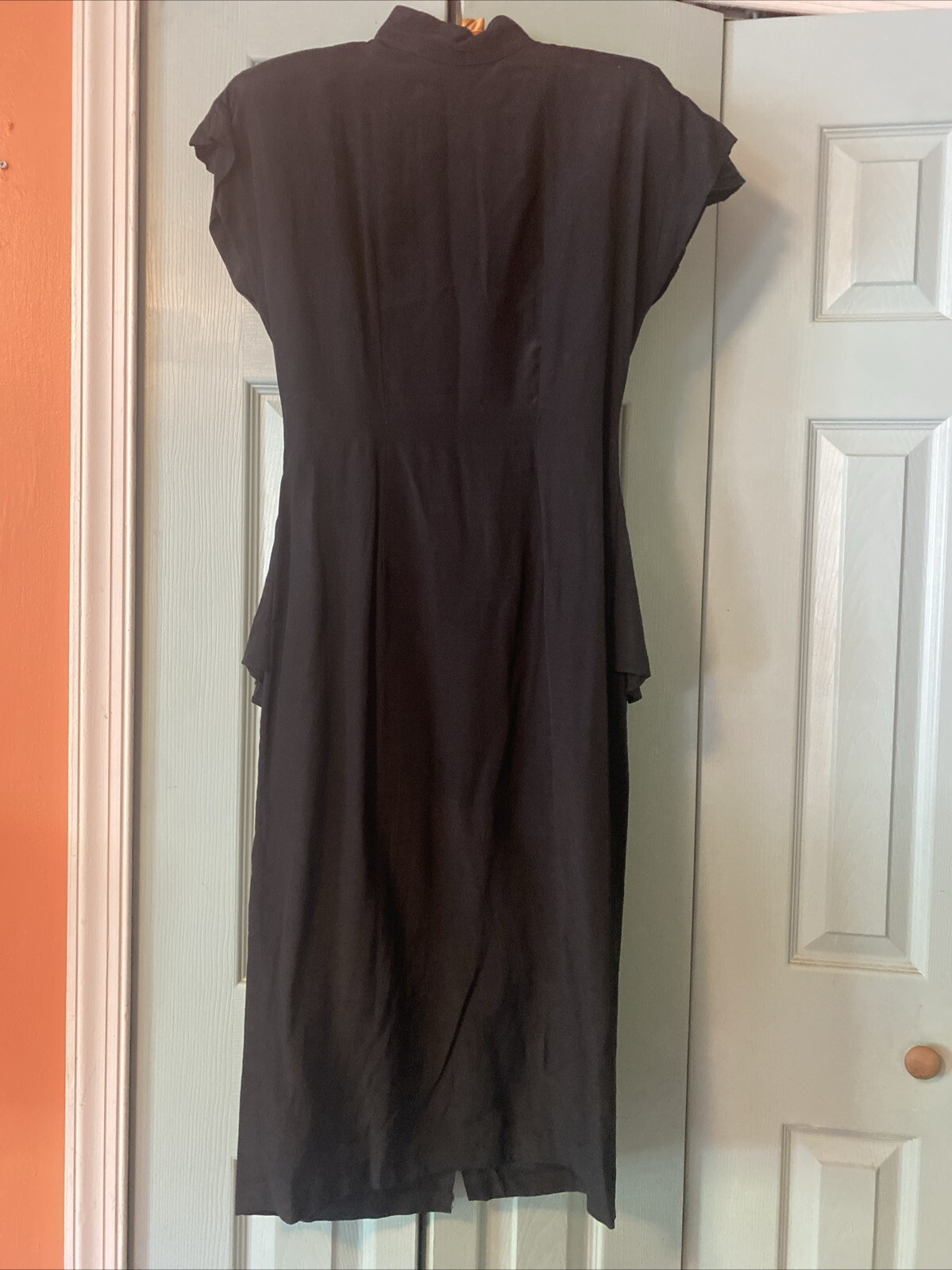 1980s Michael Blair Black Peplum Open Back Dress Small 1930s Style