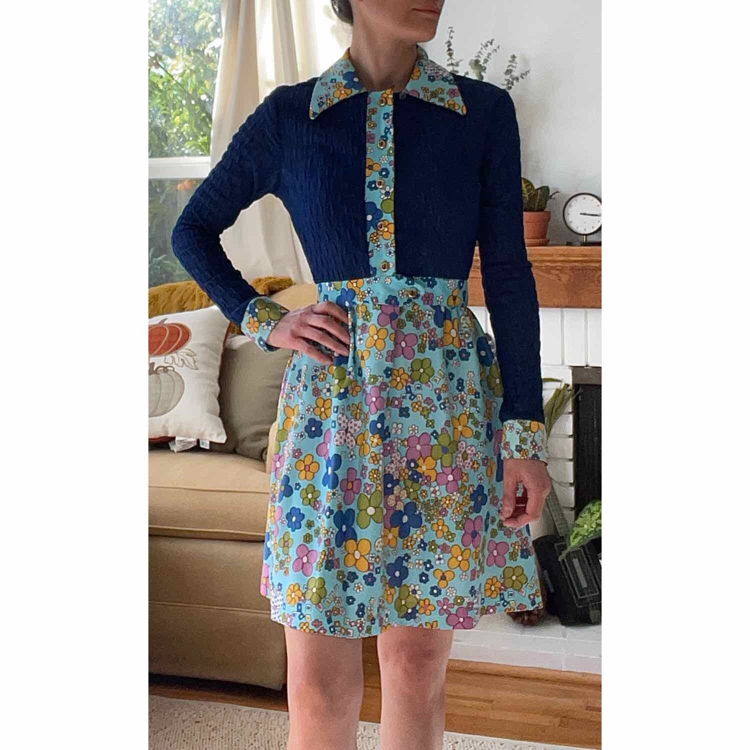 Vtg 60’s 70’s Retro Mod Mini Dress Floral XXS/ XS Gallant Jrs. California Groovy