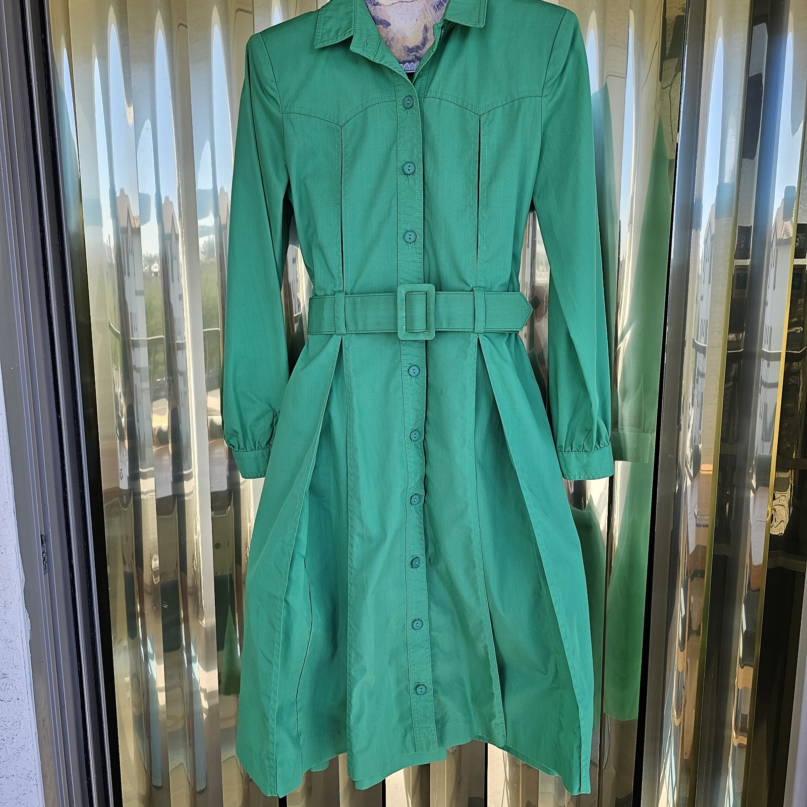 Vintage N.R. 1 By Ned Gould Green Western Style Trench Coat Sz 6