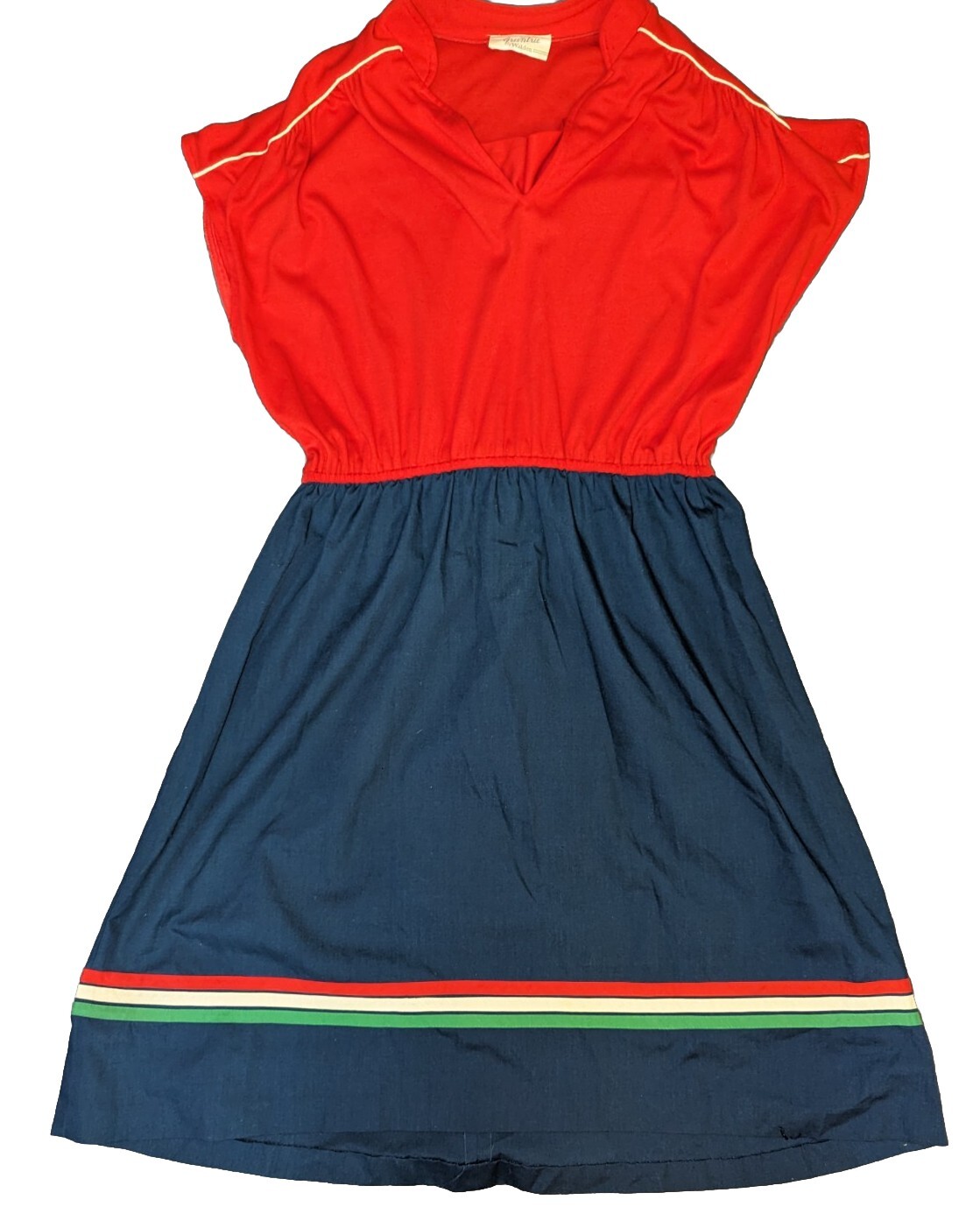 VINTAGE GREENTREE BY WALDEN DRESS RED WHITE BLUE GREEN STRIPE