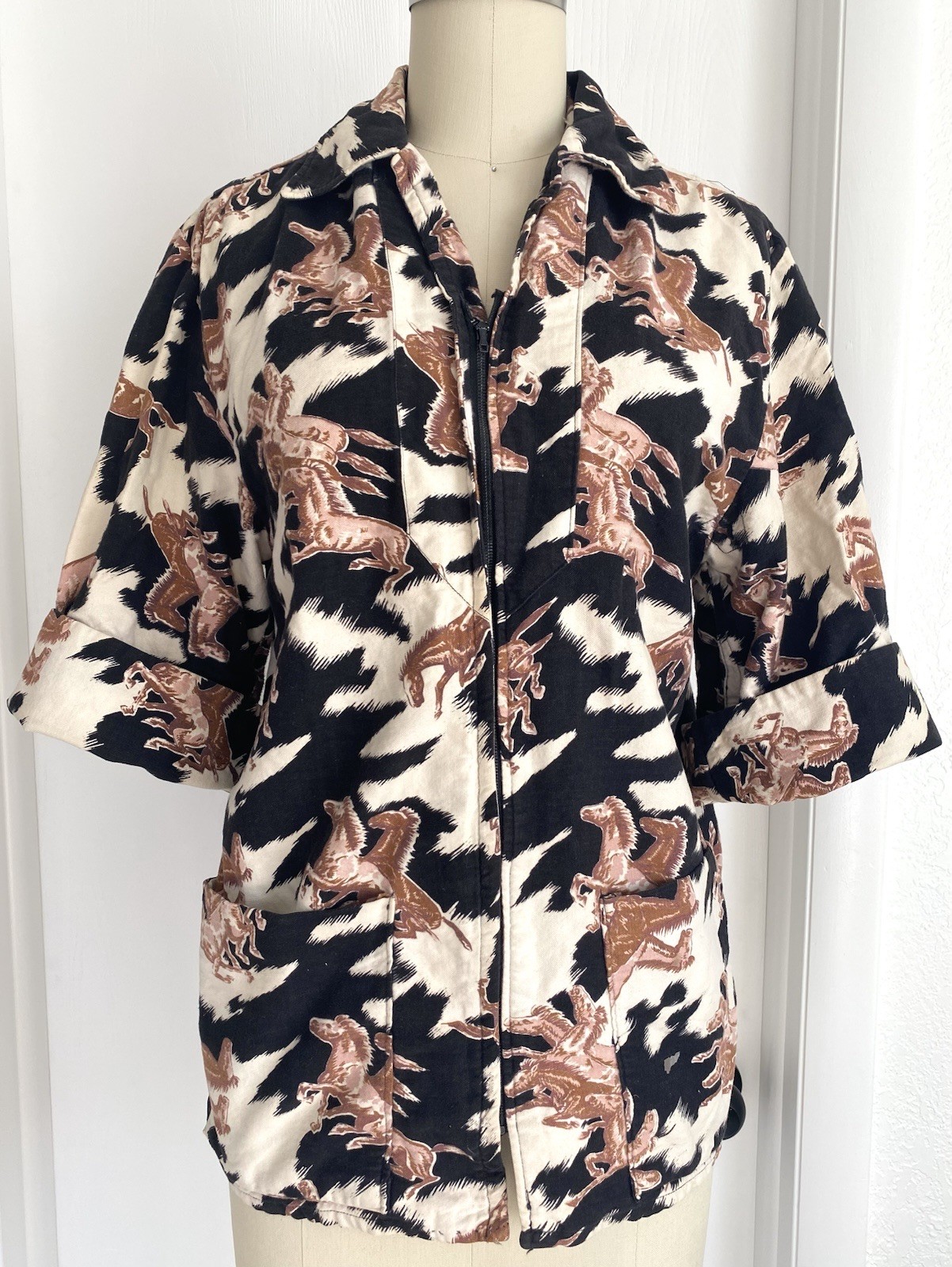 Vtg 40s 50s Womens Novelty Horse Pattern Crown Metal Zipper Sz M Pockets