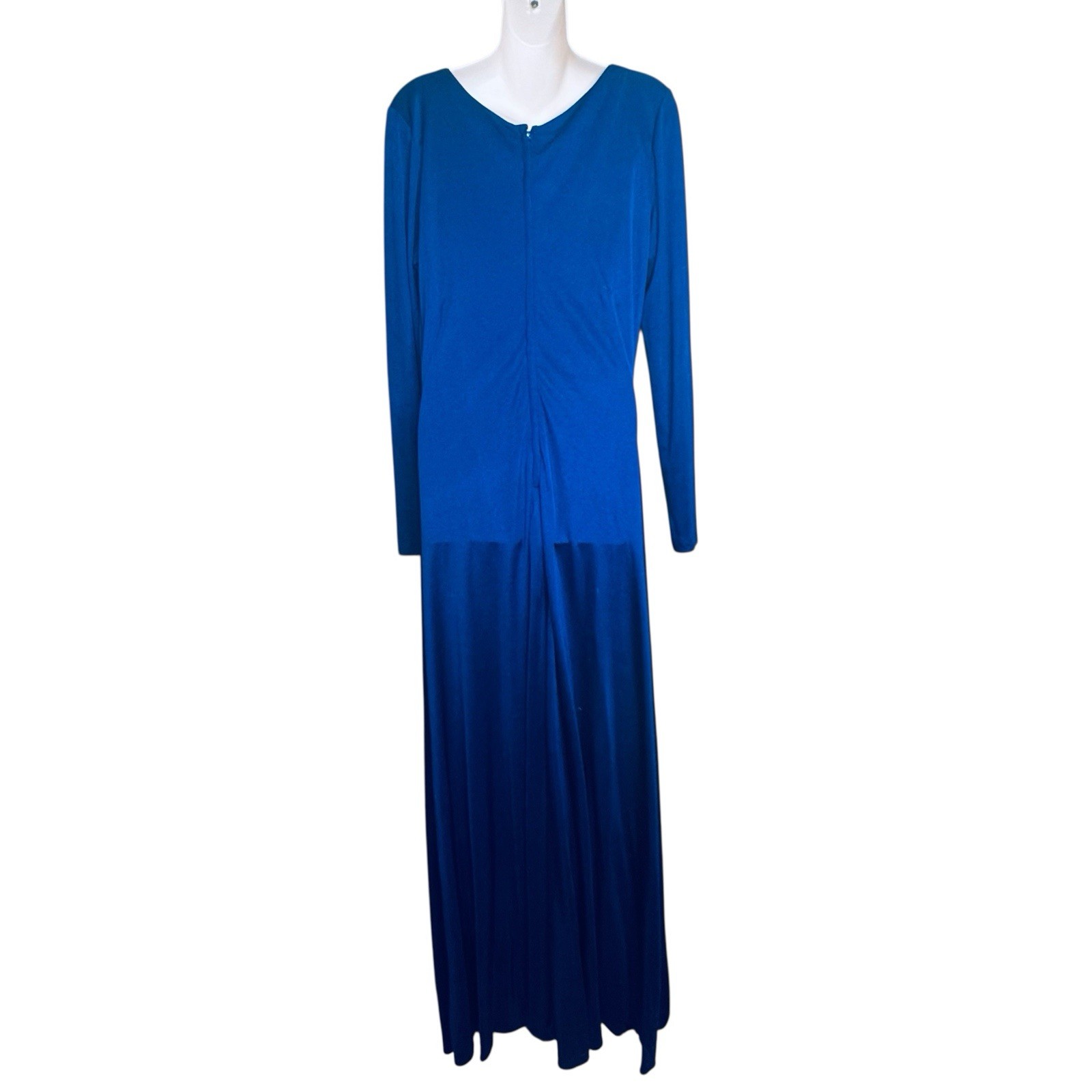 VTG 70s Jersey Knit Lane Bryant TALL Blue Deep Plunge Evening Dress Plus 2X 3X