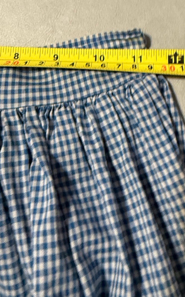 Vintage 70s Hand Crafted Blue Gingham Cotton Tiered Midi Boho Skirt 22” W, 25” L