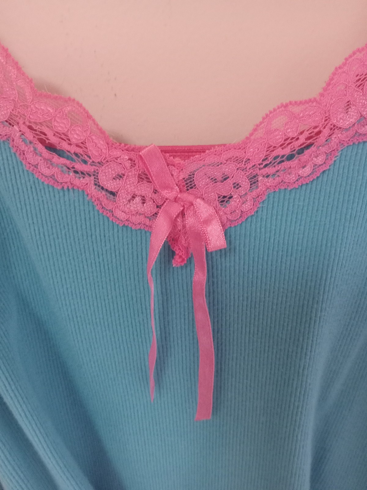 Vintage Personal Identity Camisole Teddy Turquoise and Pink Lace Large