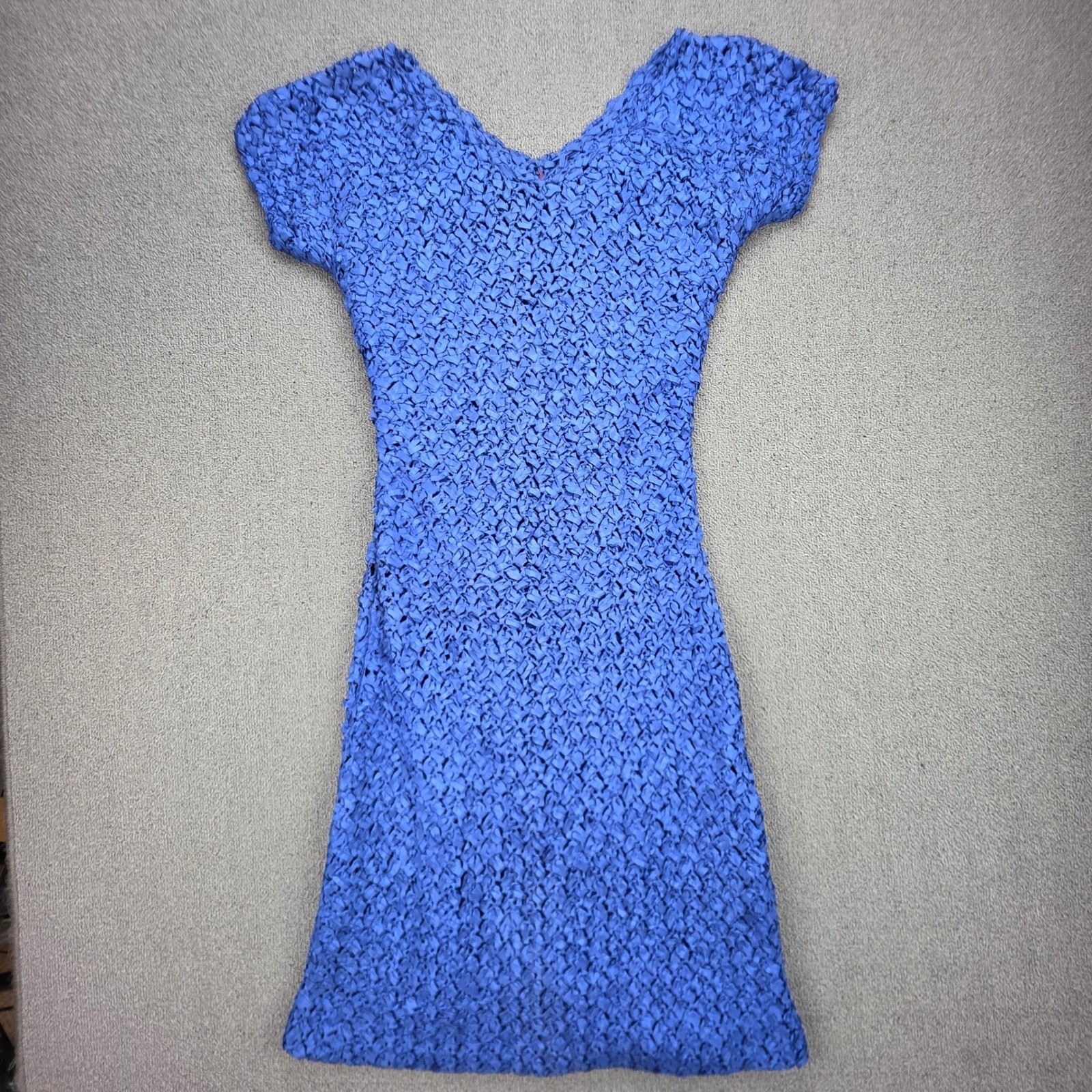 Mary Barron Popcorn Bubble Dress Women Blue Vintage Taffeta Textured 34