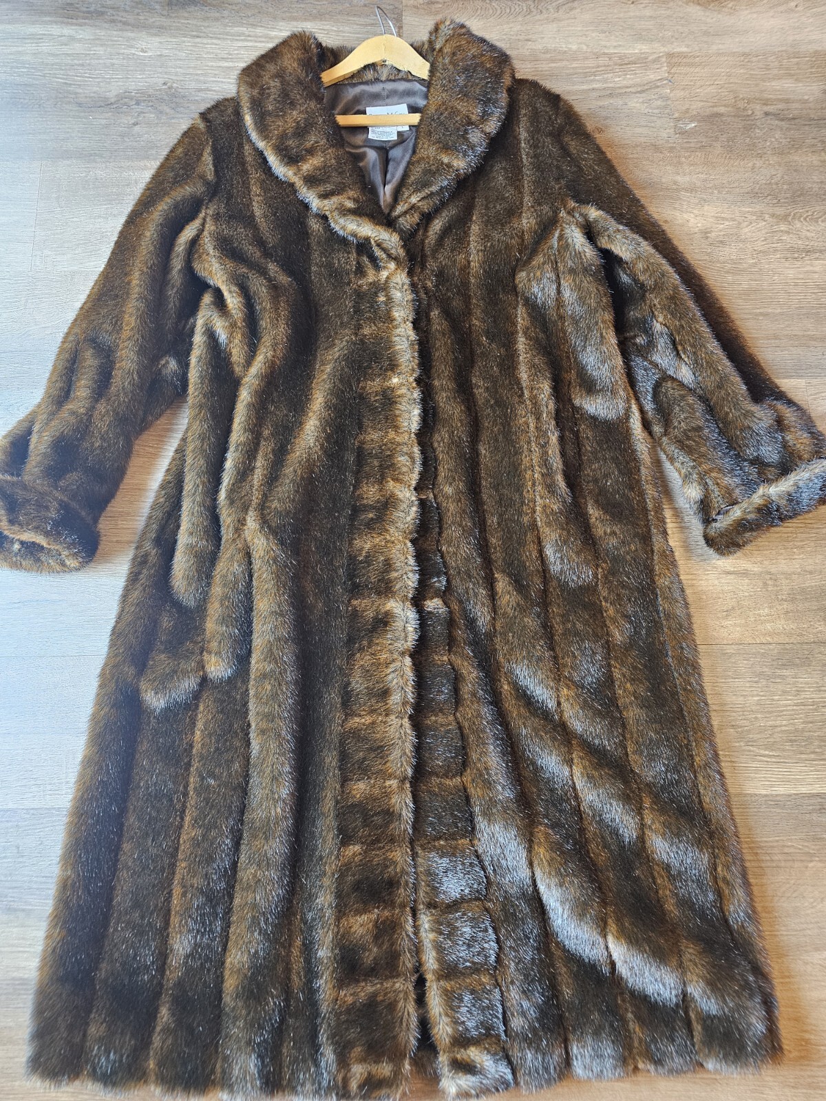 Vintage Pamela McCoy Brown Faux Fur Full Length Mob Wife Coat Jacket Duster sz L