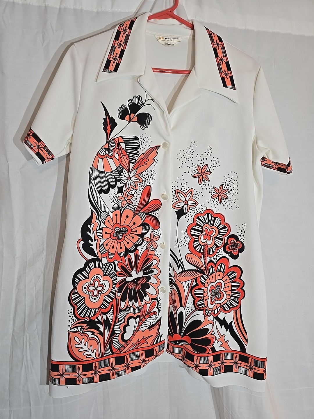 1960’s Hippie Mod Floral Women Polo Shirt Size Medium