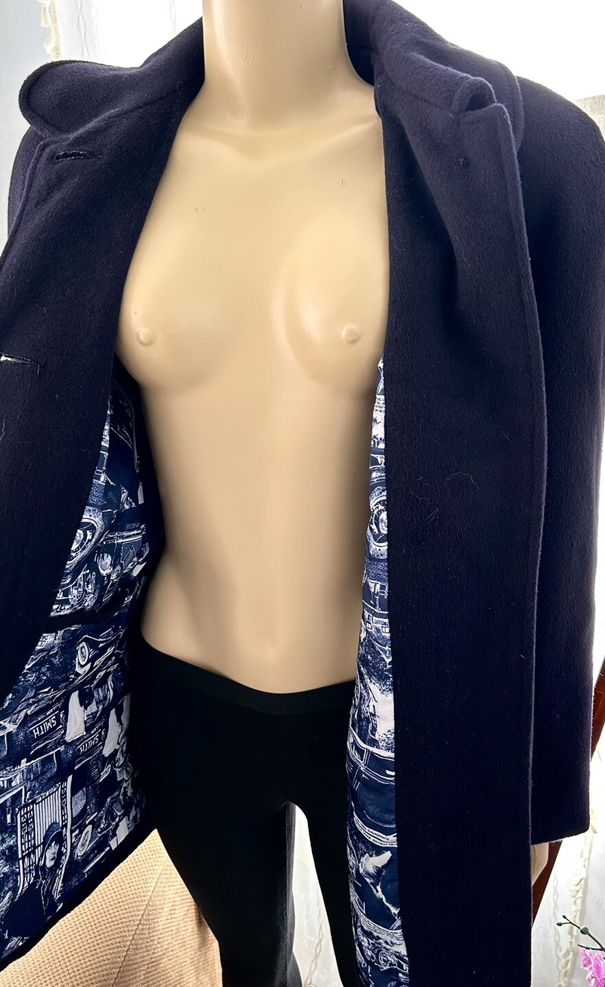 Vintage 70s Navy Blue Wool Coat Overcoat N’exagerons Rien Alorna Petite