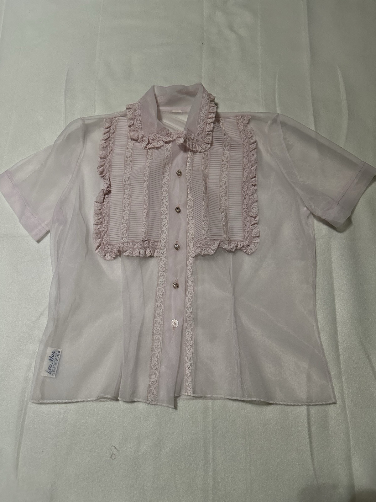 Baby Pink Vintage Blouse. Lee Mar Of California. Short Sleeve And Sheer.