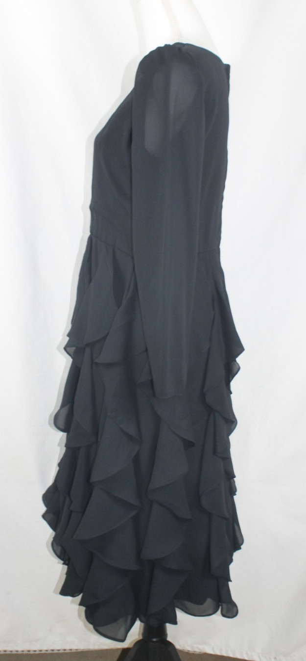 Claralura Originals Black Cocktail Dress 12 Midi Tiered Ruffles Gothic Wednesday