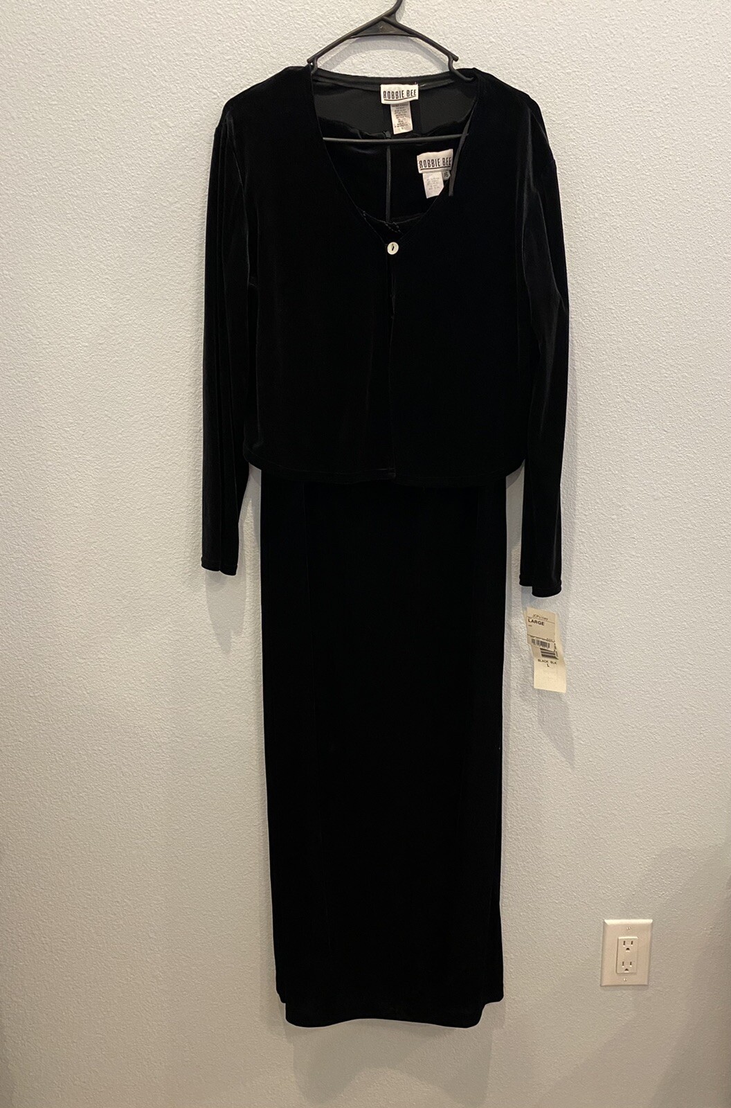 Vintage black velour floor length dress with Jacket 16 L Robbie Bee