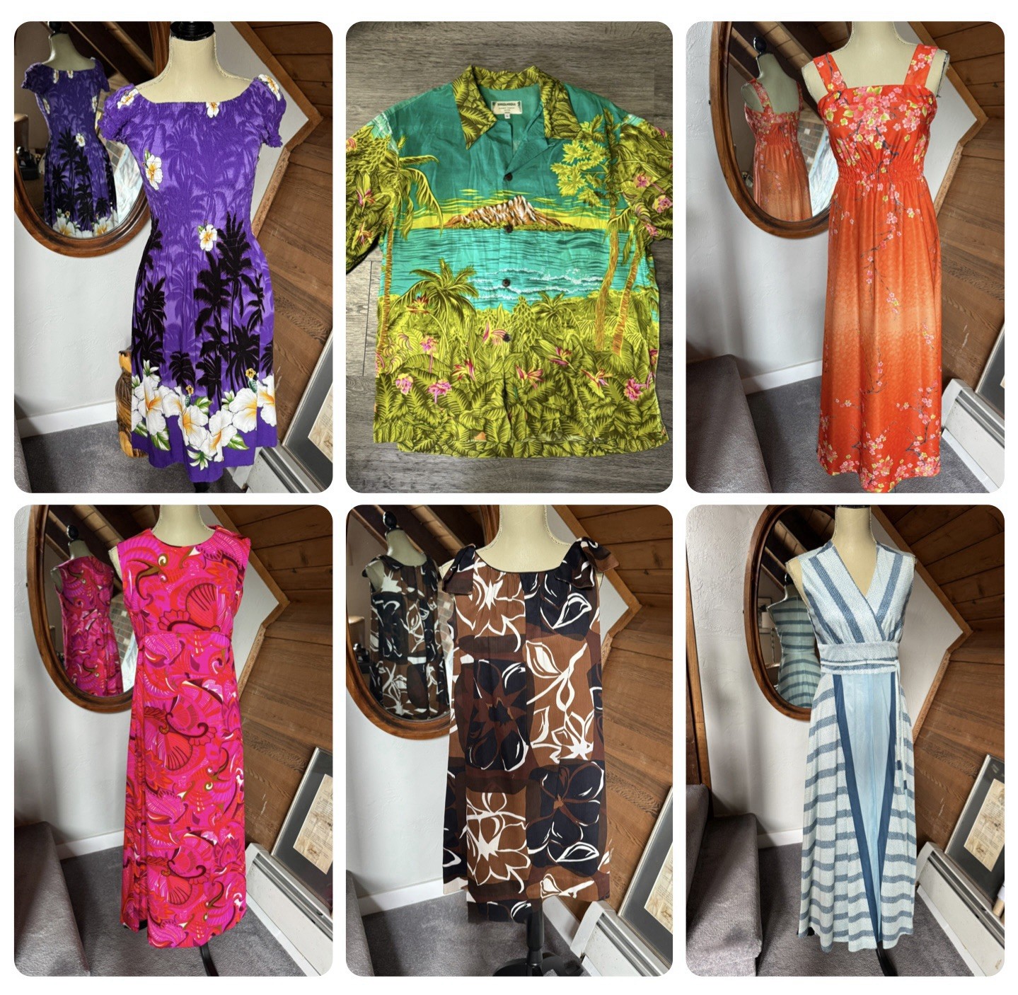LOT OF 5 VINTAGE HAWAIIAN DRESSES 60s 70s & 1 VINTAGE MENS HAWAIIAN SHIRT
