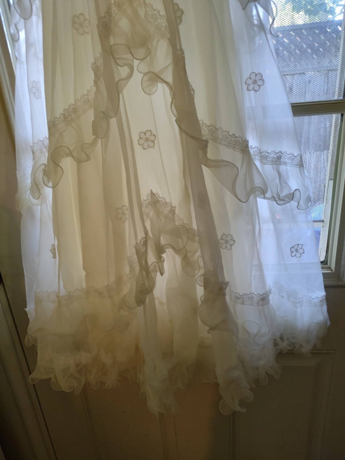 Vintage Adolescent Gunny Style, White Frilly, Shear Dress,Sz M junior.