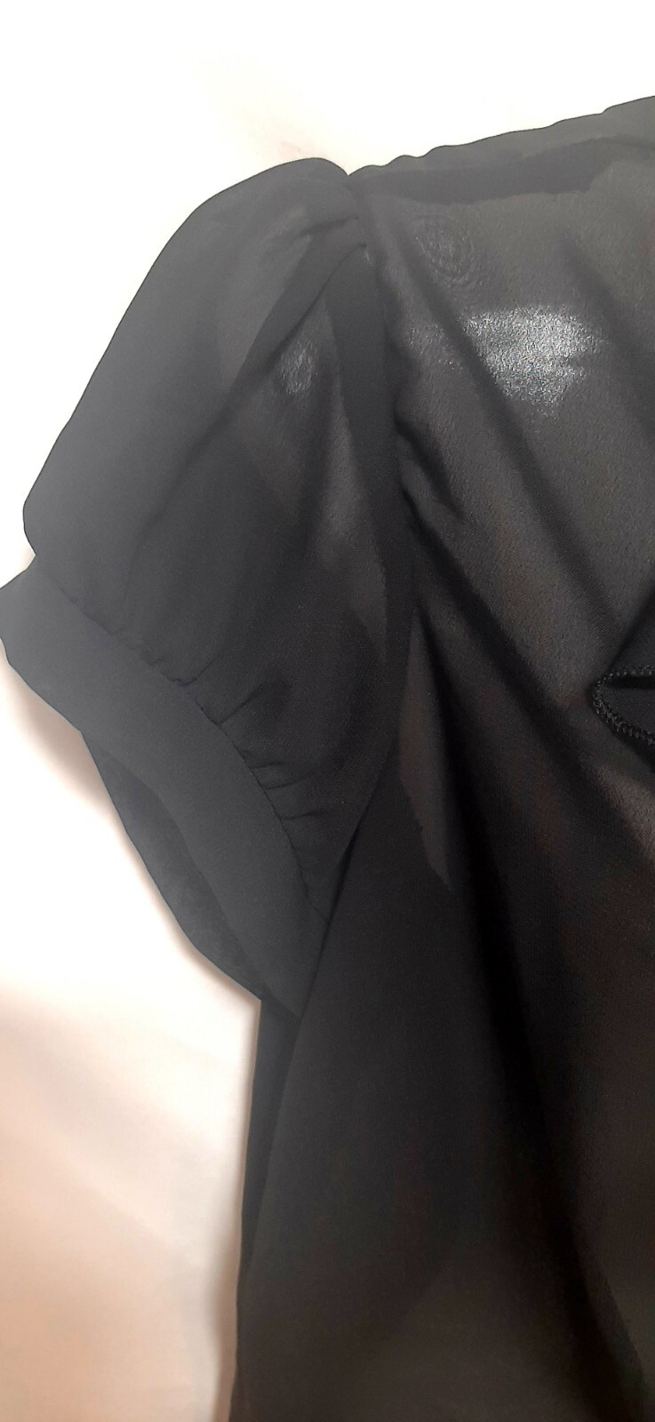 Sheer Black Venus Vintage Ruffled Short Sleeved Blouse / Top Womens / Ladies Lg.