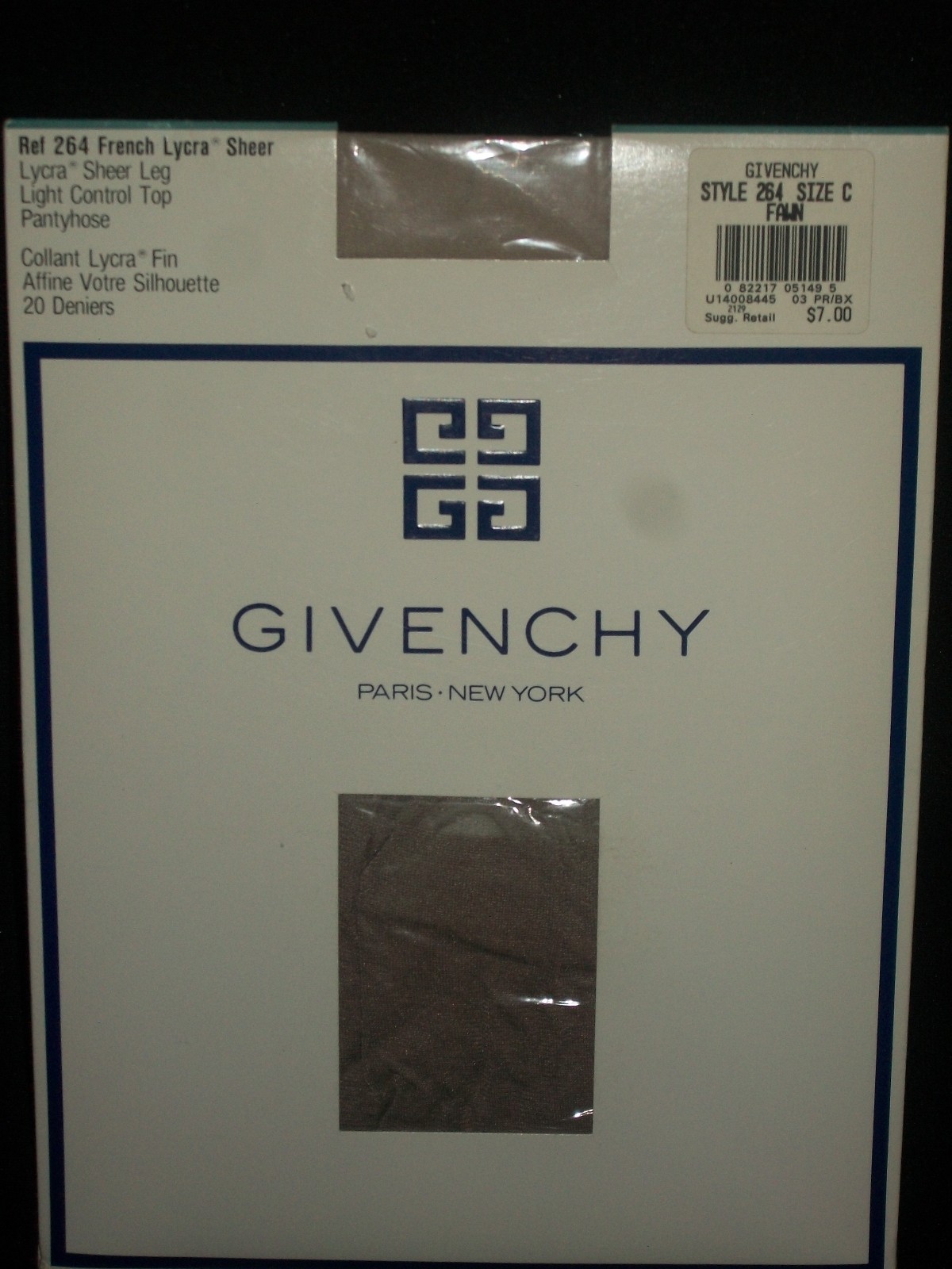 Givenchy French Lycra Sheer Control Top Pantyhose Nylons Fawn Size C Style 264