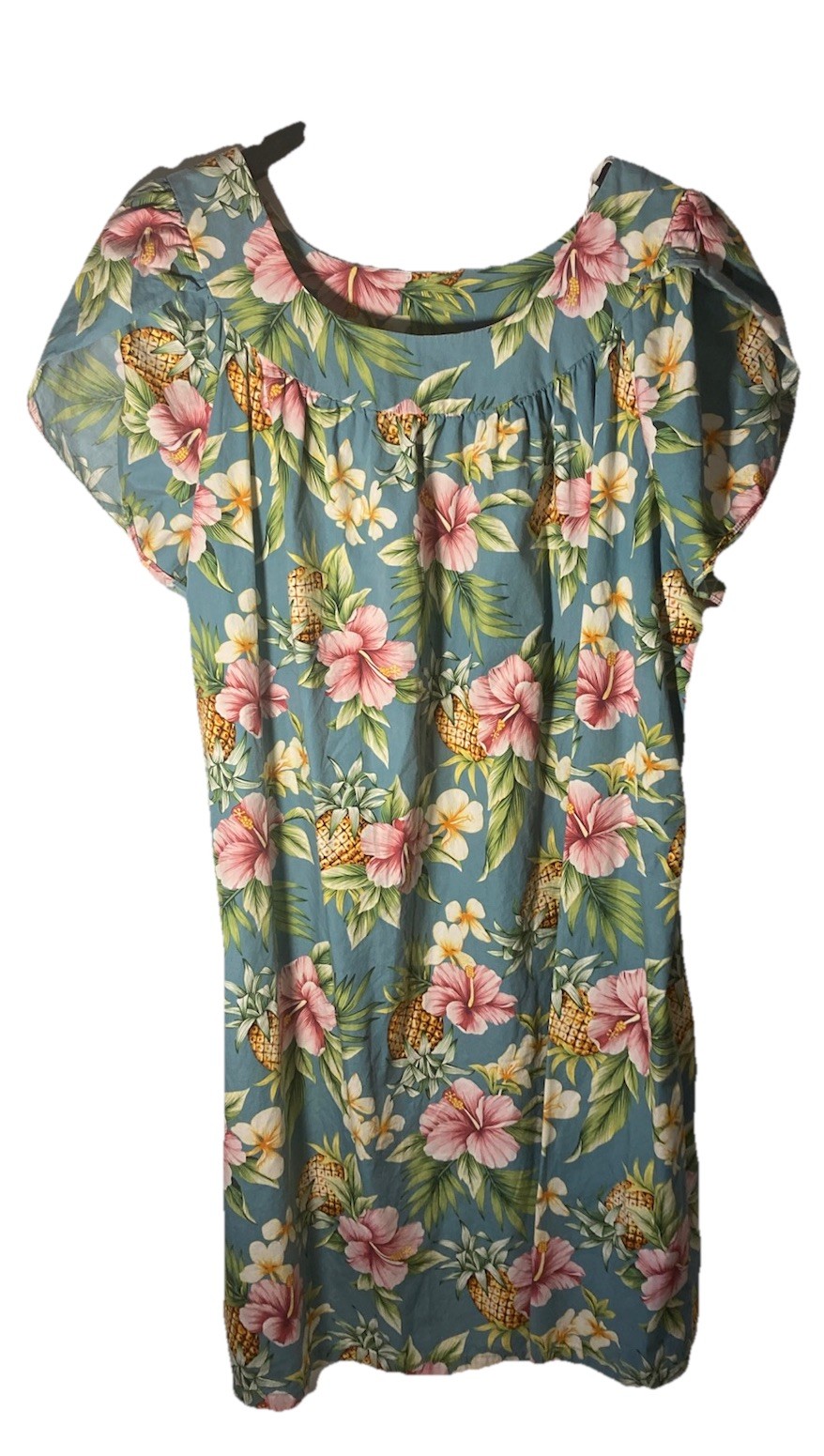 PUANANI Size 3XL Classic Vtg Muumuu Dress-Hibiscus Pineapple-Handmade In Hawaii