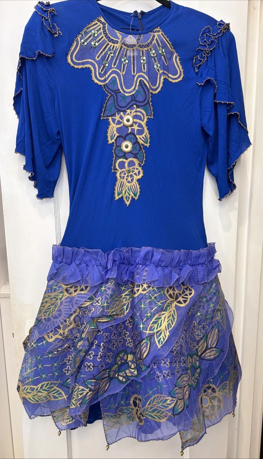 Vintage 1980s Zandra Rhodes London Silk Chiffon Beaded Drop-Waist Dress US 8