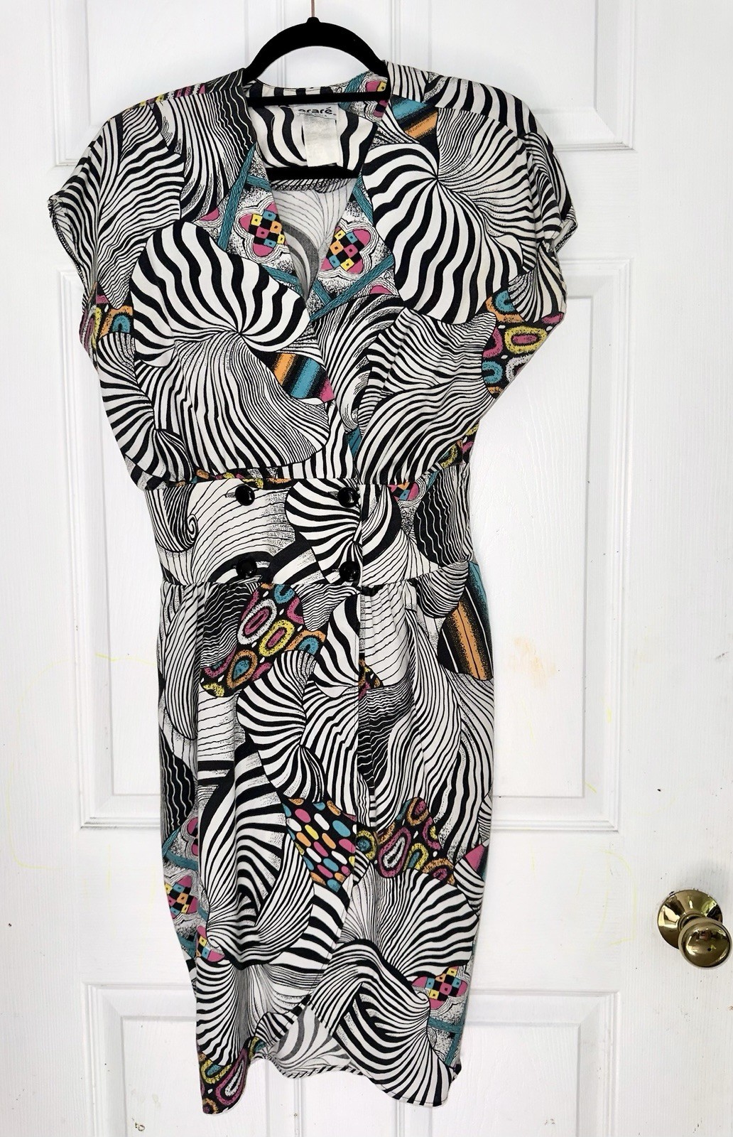 Vintage 80’s Oraré Multi Zebra Colorful Pattern Dress Semi Wrap Style