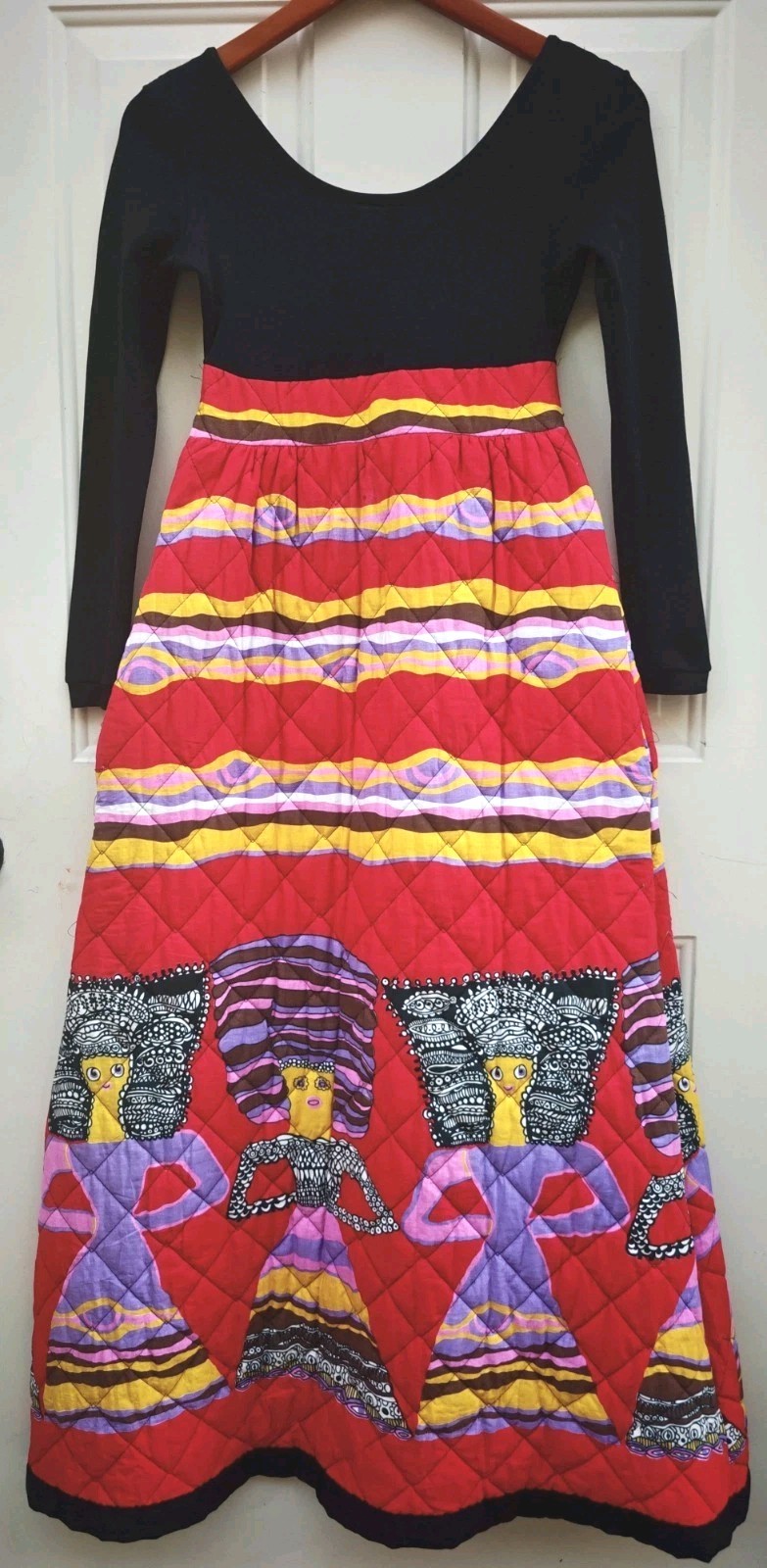 Rare Vintage 1970s Dutchess Jr. Loungewear Quilted Psychedelic Maxi Dress Usa