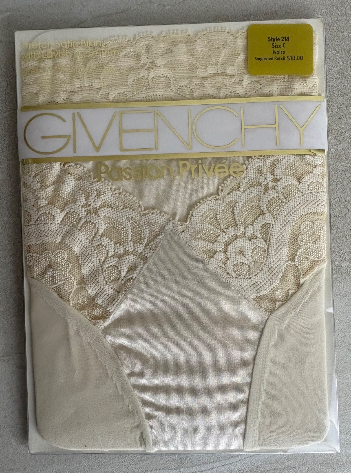 VTG NOS Givenchy Passion Privee Sheer Pantyhose Satin Bikini Panty Ivory Size C