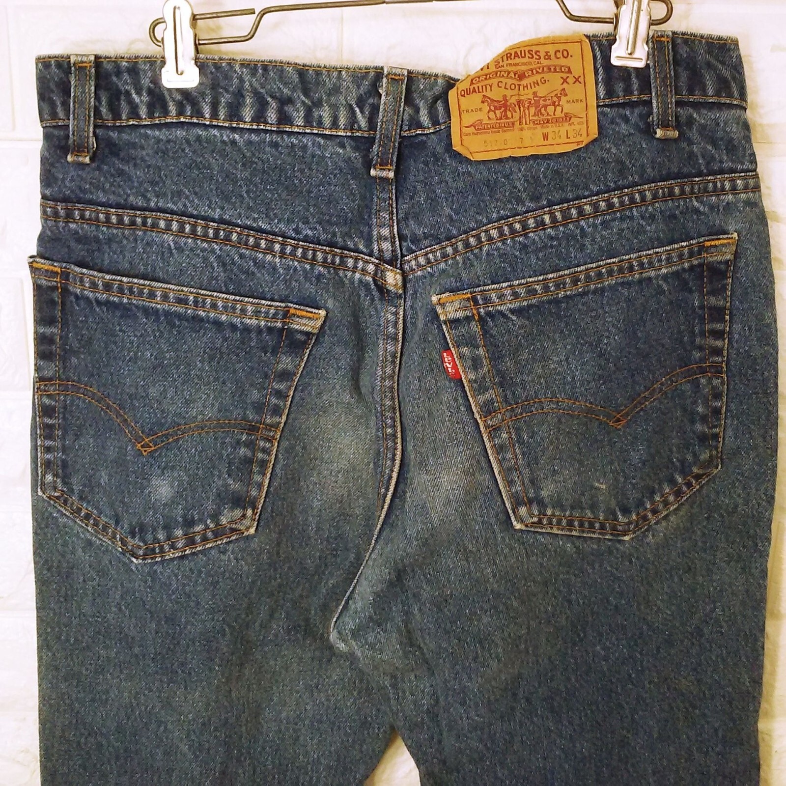 Vintage 80s Levi’s USA-made 517xx Bootcut Denim Jeans Lady-34×34 Fray Hem Dark