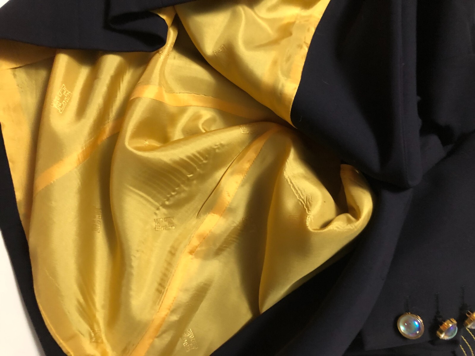 Escada Margaretha Ley Shoulder Pads VTG Navy Blue Gold Thread Blazer Jacket 35