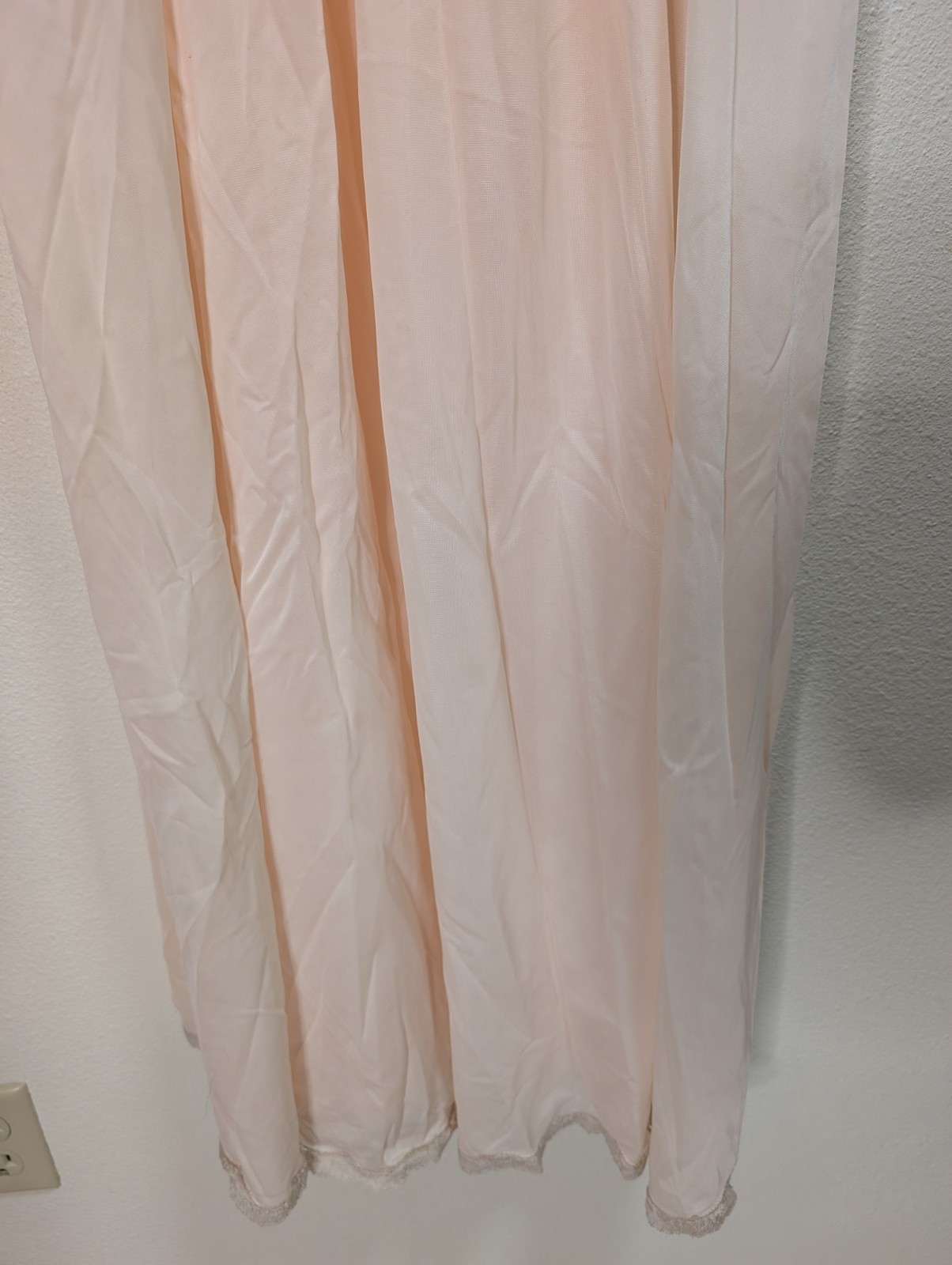 Vintage Blush Peach Lace Chiffon Gown Bardot Style Romantic Bridal Lingerie Slip