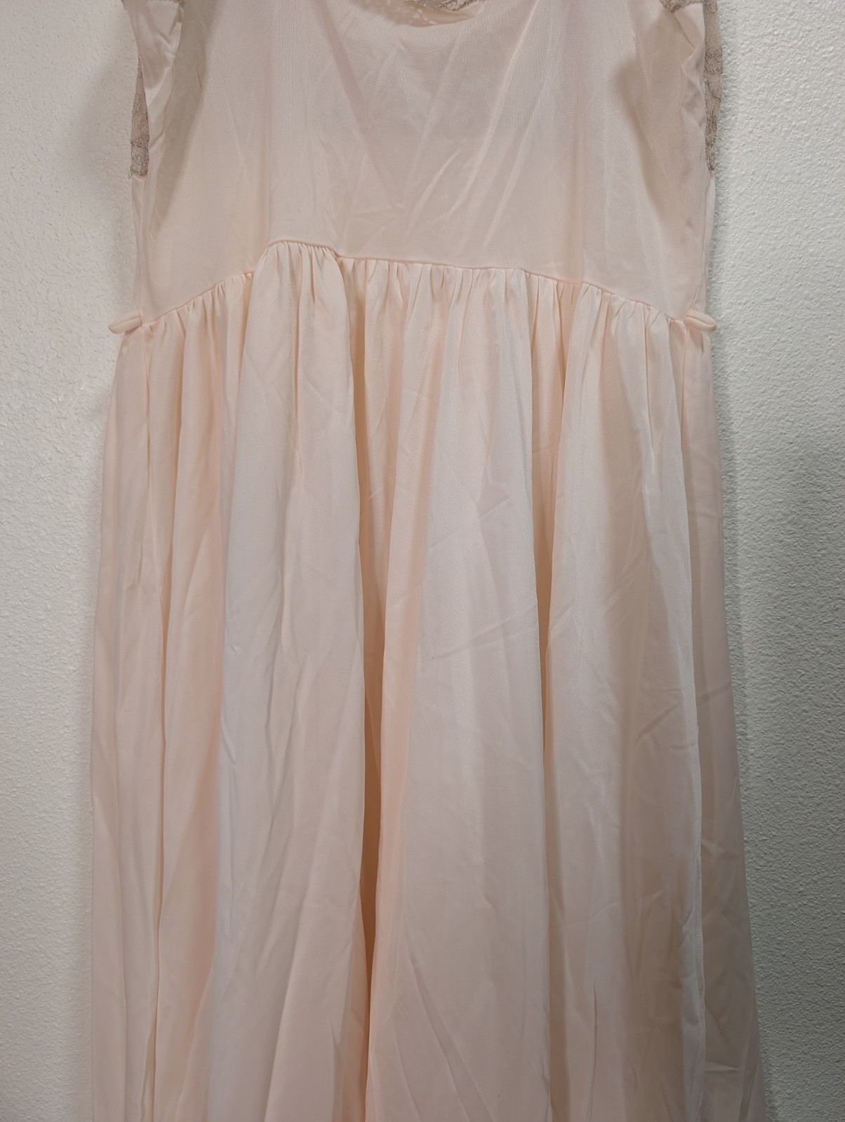 Vintage Blush Peach Lace Chiffon Gown Bardot Style Romantic Bridal Lingerie Slip