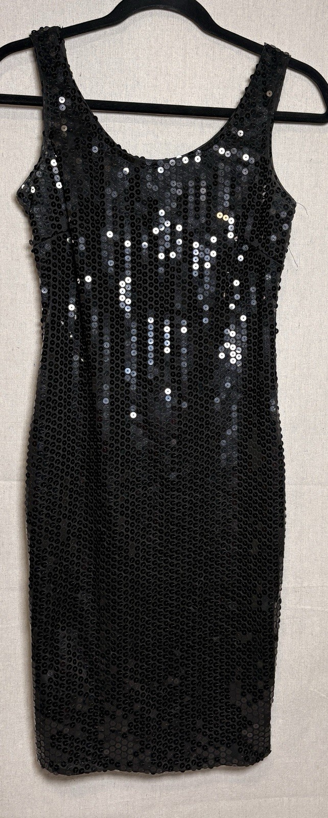 Vintage 70s Glenrob LTD Black Sequin Sleeveless Backless Bodycon Dress Size 3/4