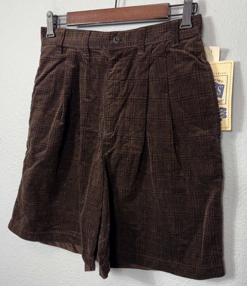 NWT Deadstock Essentials Women’s 10 Corduroy Brown Plaid Shorts Pleated 90s