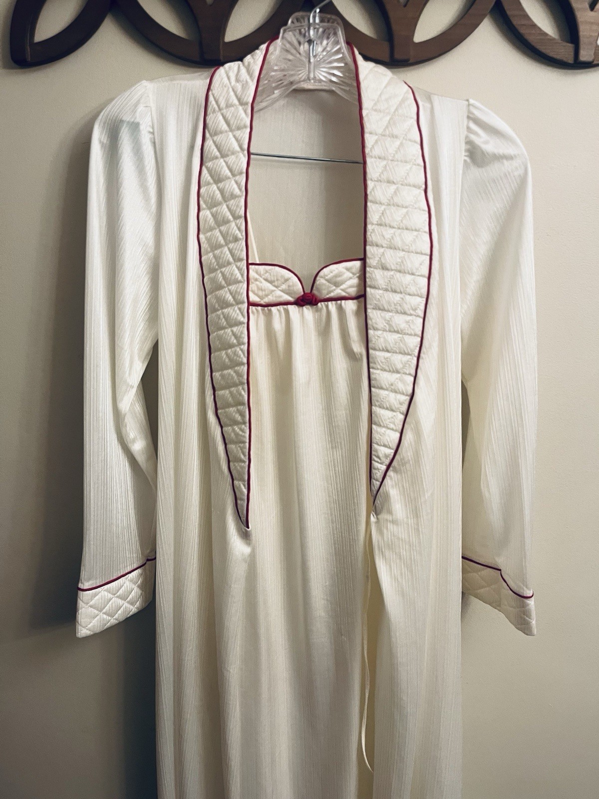 VTG Tom Bezduda Barad Night Gown & Robe Lingerie Set 70’s Boudoir Ivory Red