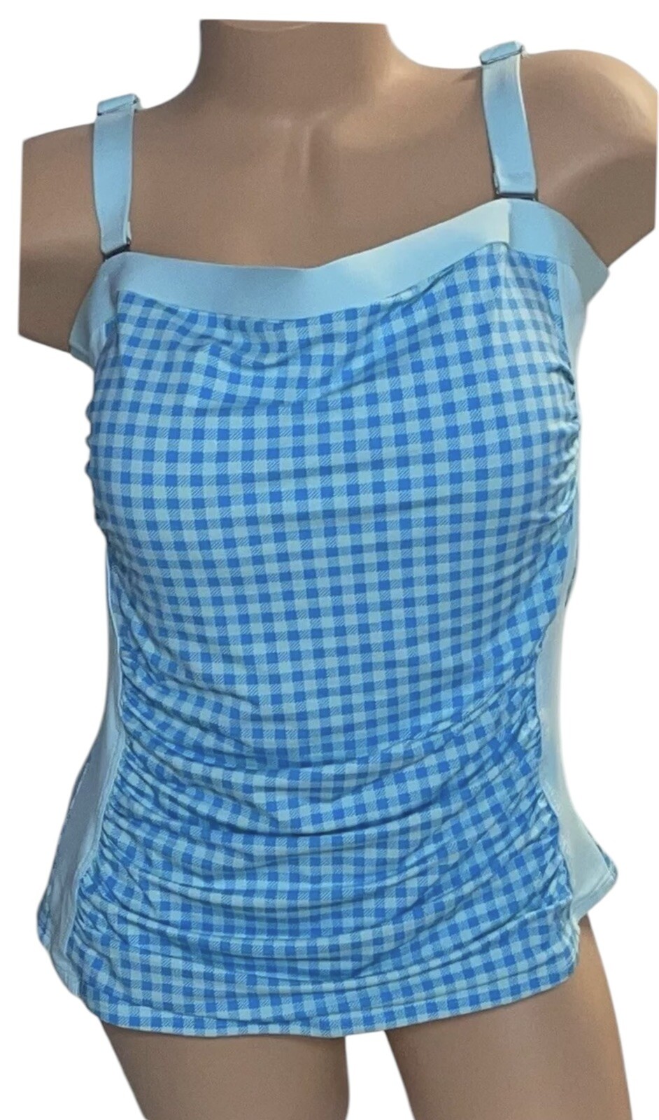 Lands’ End Lycra Xtra Life Blue Tankini Halter Swimsuit Top Womens 12/D NWT