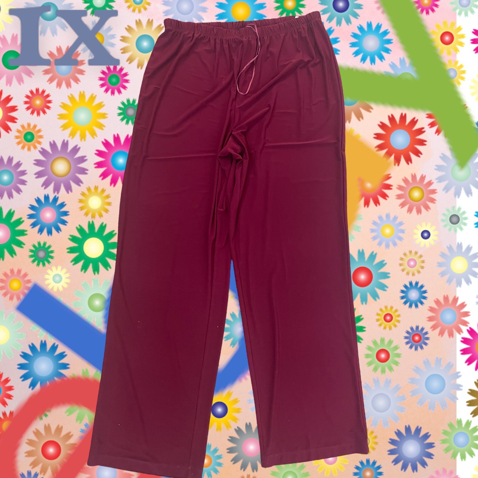 R&M Richards Womens 2 PCS Maroon High Rise Elastic Waist Pull On Pants Size 16W