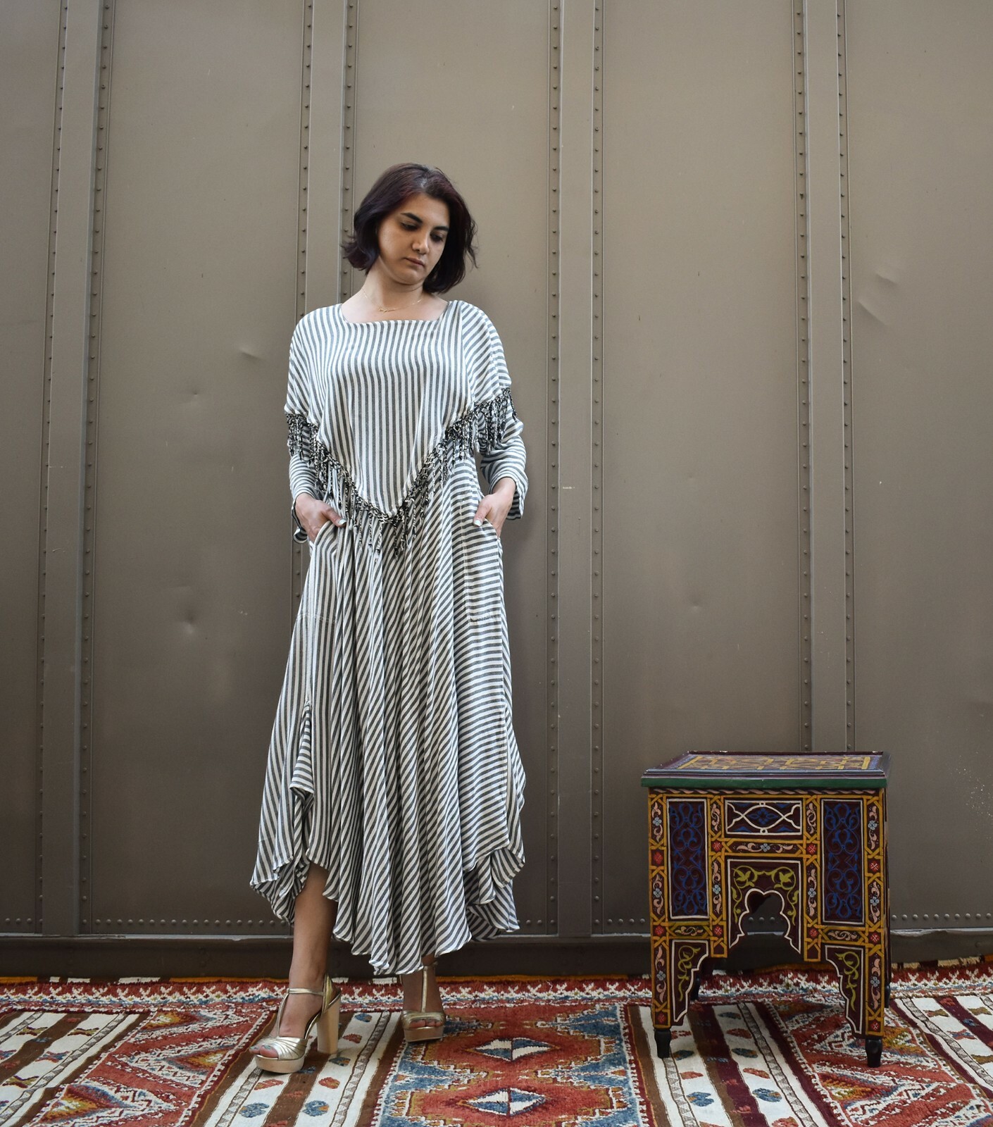  layered striped maxi Dress Moroccan Bohemian 80’s