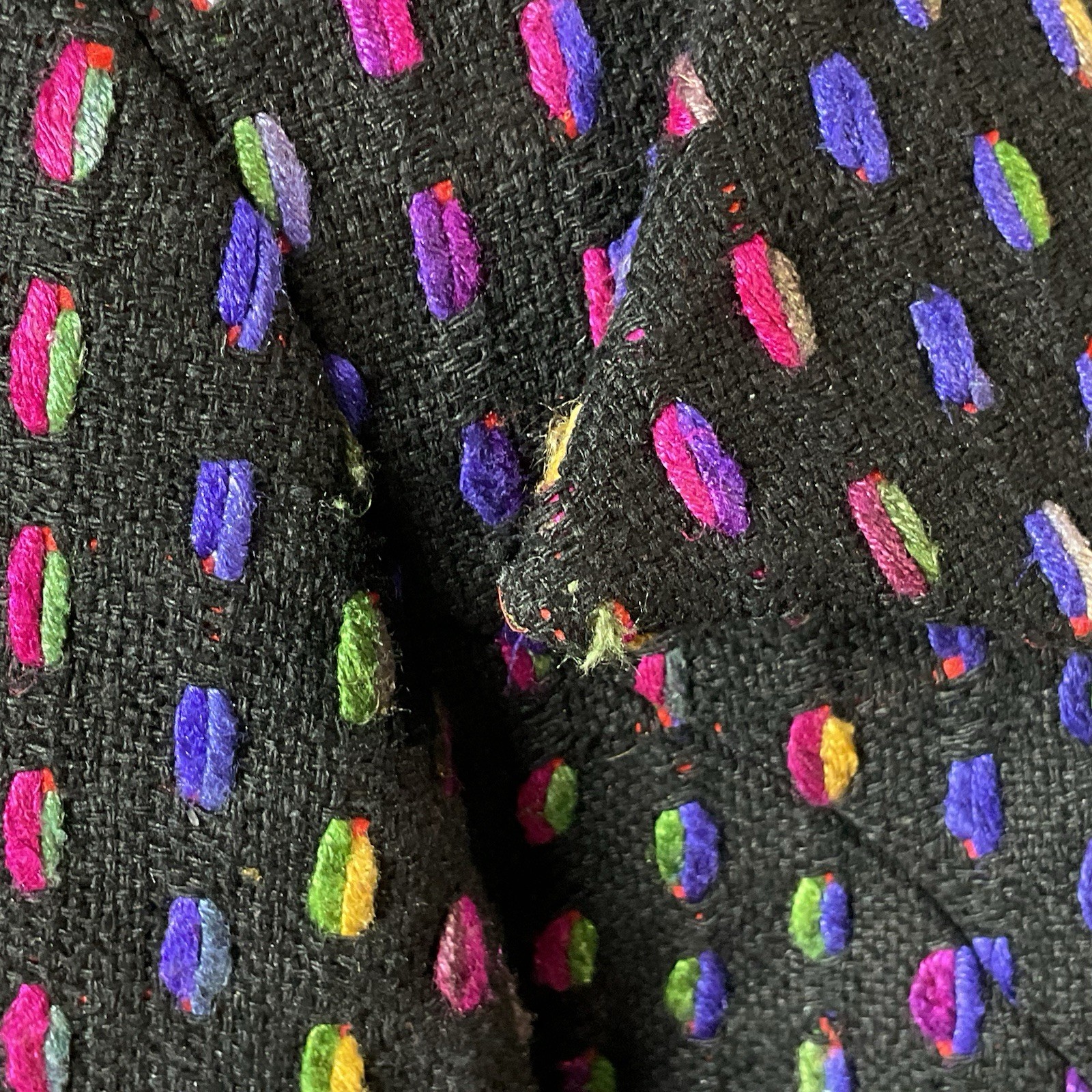 VTG Ann May 100% Silk Blazer Black Multi Color Size 8 Lined Shoulder Pads Retro