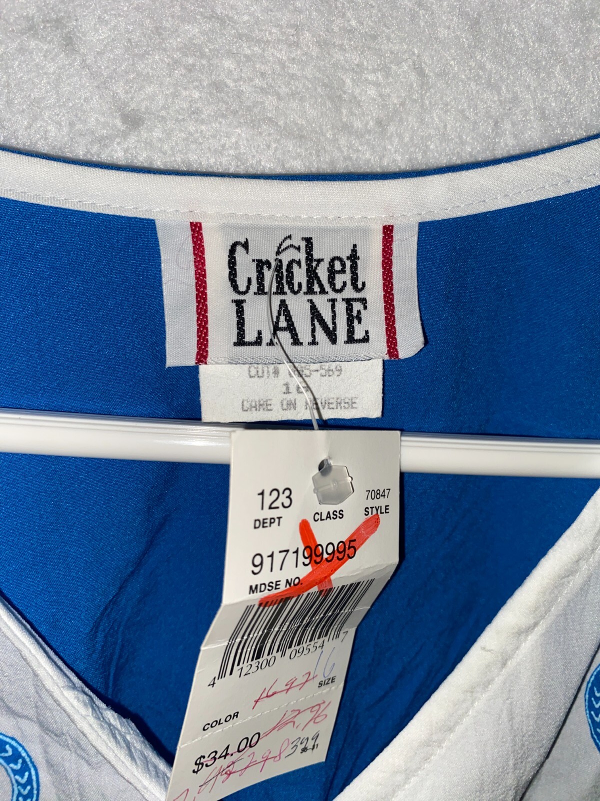 Vintage Women’s 16 Cricket Lane USA Made Top Short Sleeve Blouse NWT Blue White