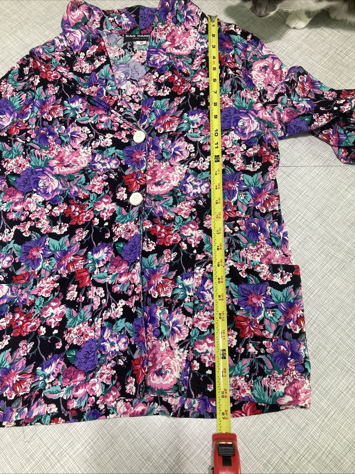 VTG 80s Sag Harbor Floral Blazer Jacket 10 Rayon USA Longline Whimsygoth Avant