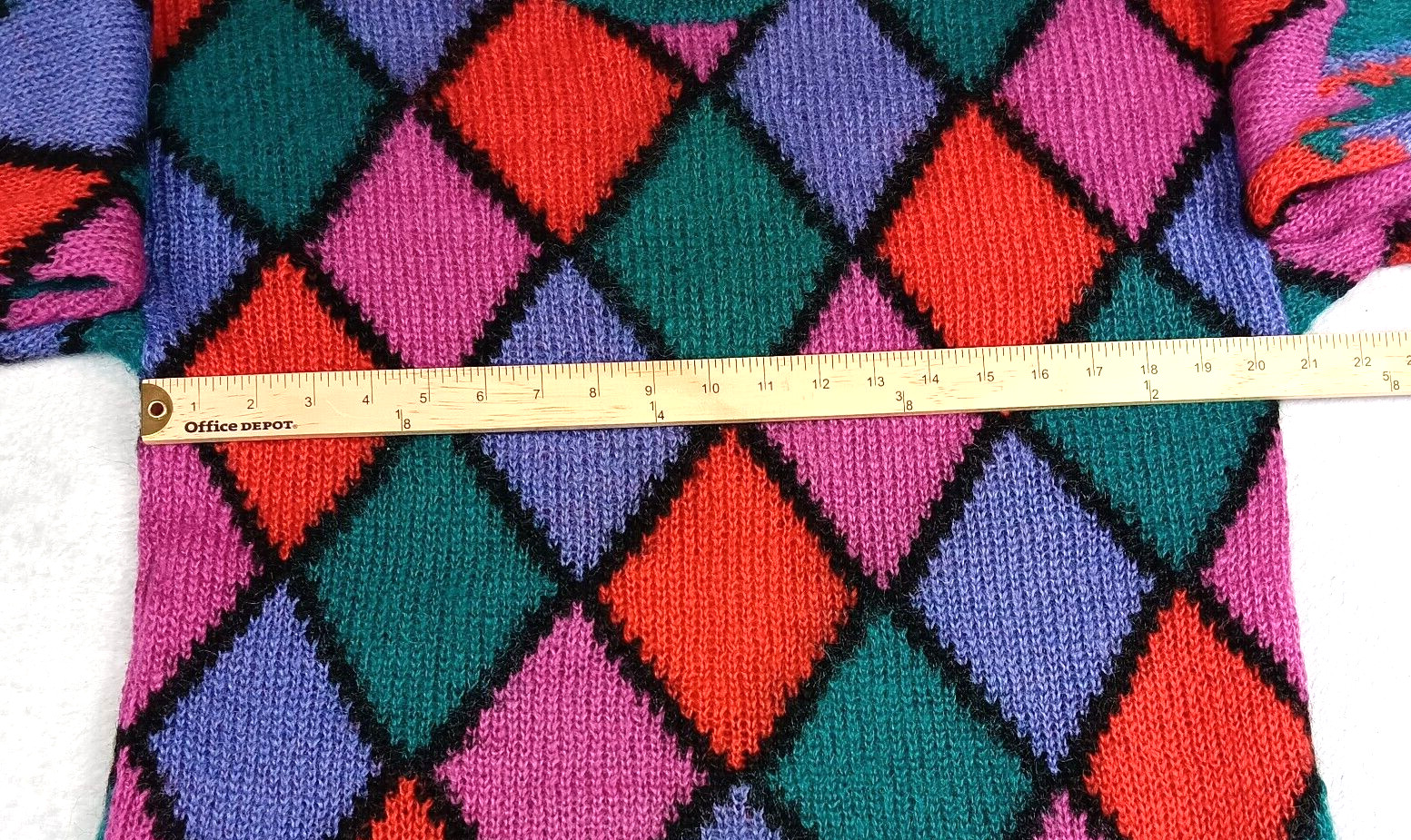 Vintage 1980s Geometric Argyle Pattern Pullover Sweater Mohair Wool M/L