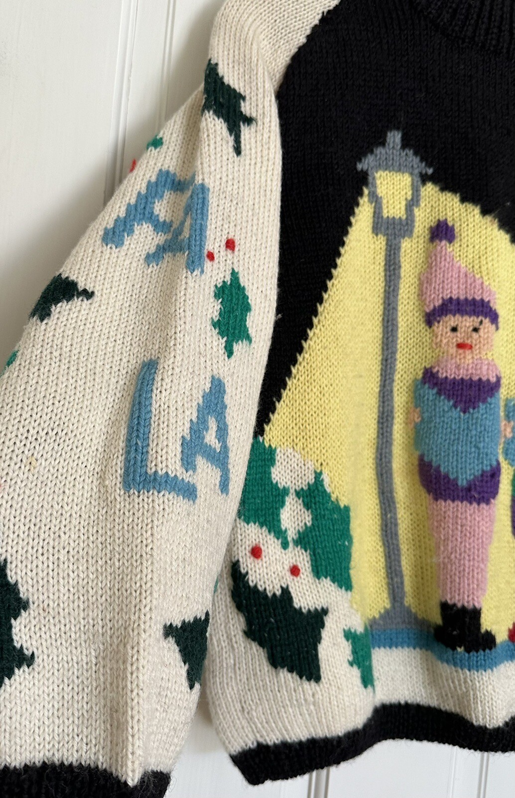 vintage 1988 BEREK by Marta D HANDKNIT Christmas SWEATER Carolers WOOL Ugly?
