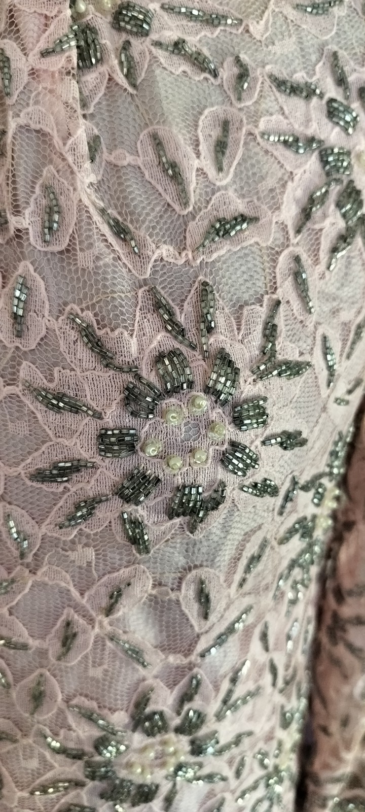 Valentina Ltd. Pink Silver Beaded Lace Dress Vintage Original Size 10