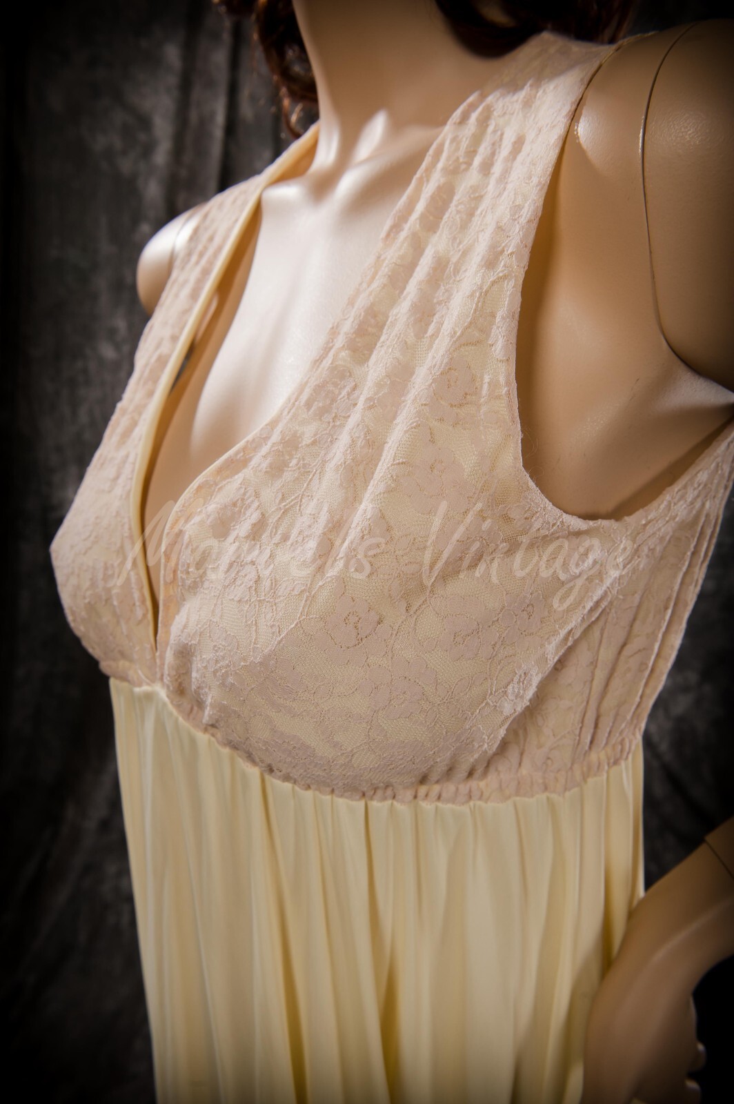 Vintage Size Medium Saramal Yellow Deep V neckline Long Nightgown