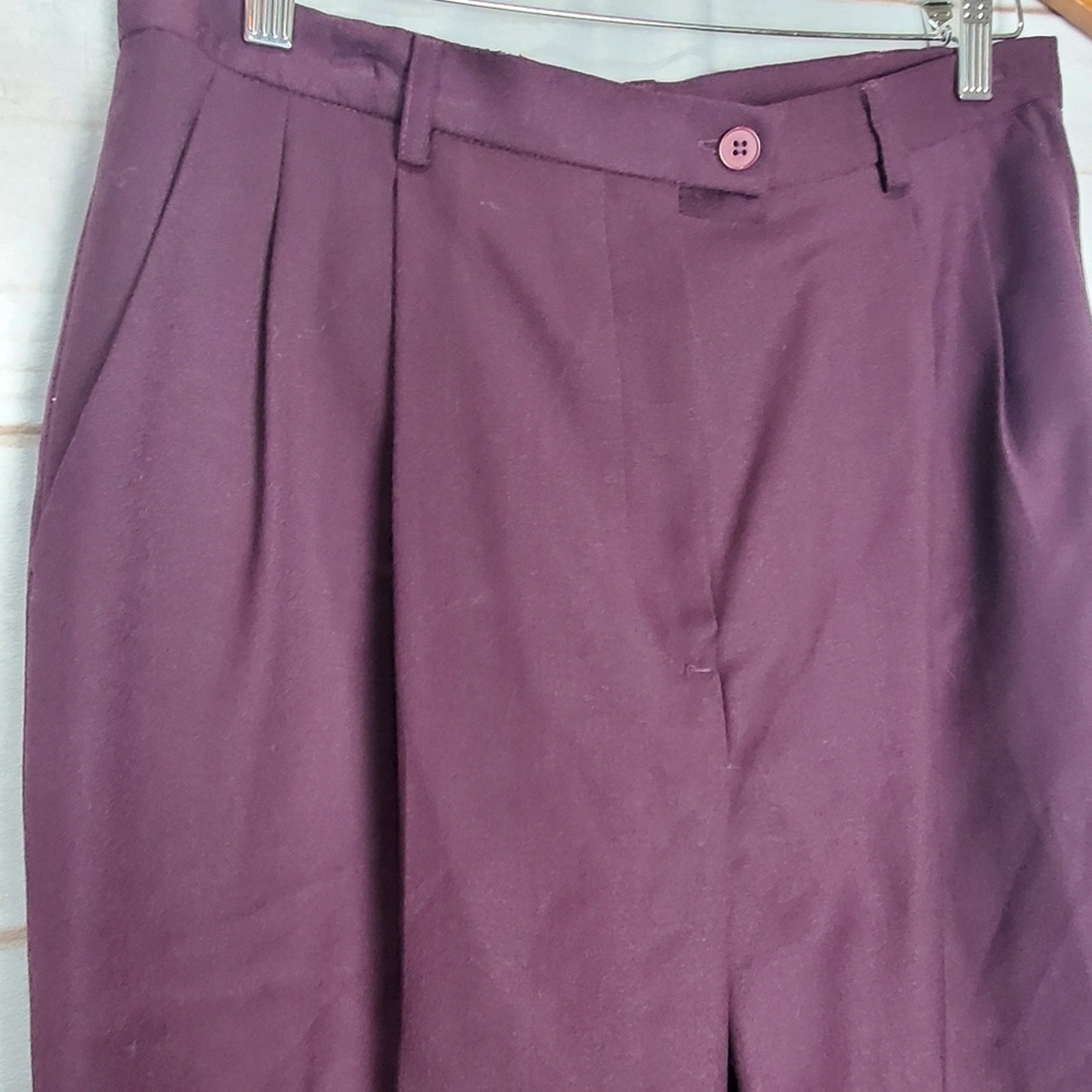 Vintage 90s Purple Wool Super High Rise Pleated Trouser Casual Pants Size 12