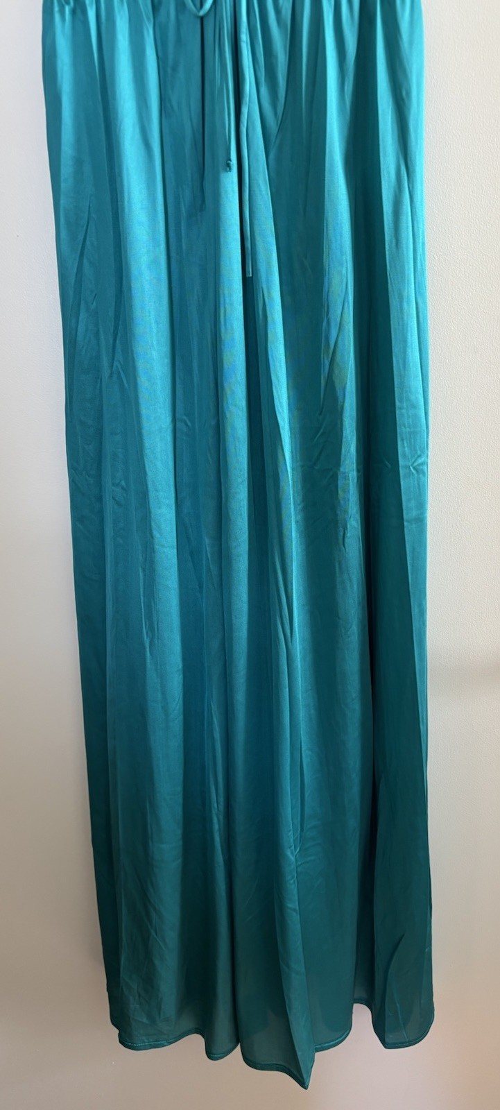 Vtg 1970s Miss Elaine Long Gown Teal Sz S Petite Union Made Lace Trim